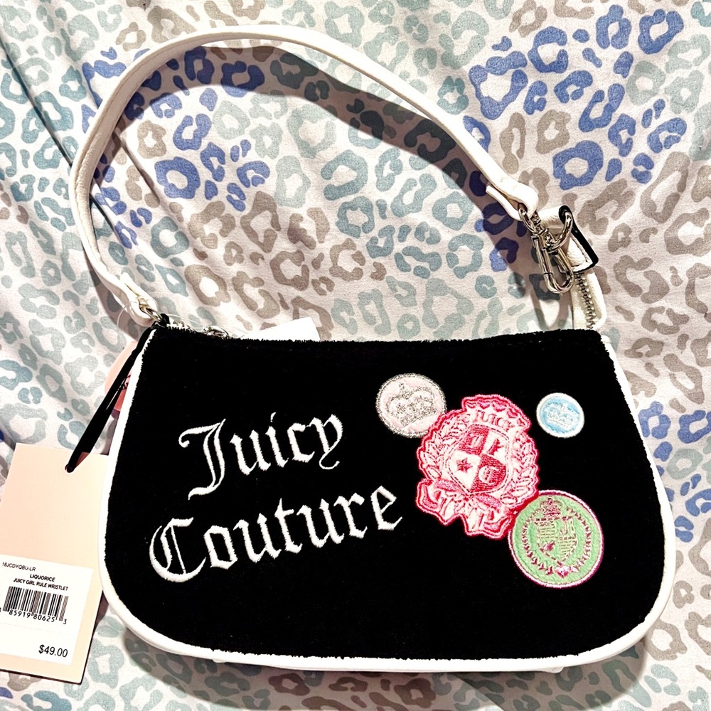 New Black Juicy Couture Wristlet Purse Clutch Bag Handbag Juicy Girls Rule
